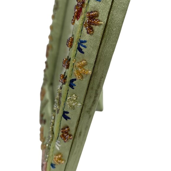 Ornate Beaded Picture Photo Frame Green Satin Fabric Sequins Floral Boho - Picture 7 of 8